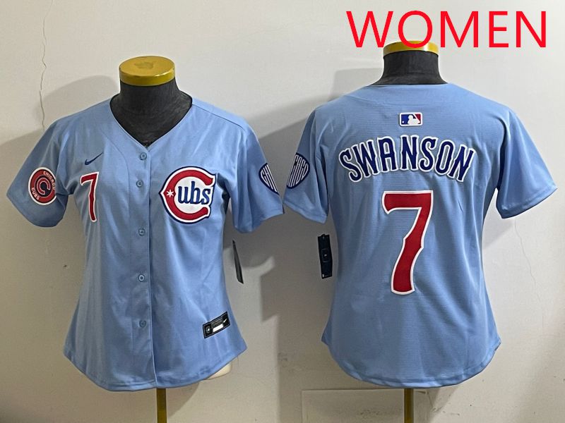 Women 2025 Chicago Cubs #7 Swanson Light Blue Game Nike MLB Jersey style 2